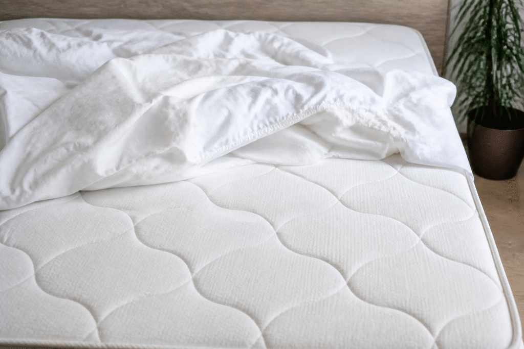 Housse de couette blanche enlevee d'un matelas propre