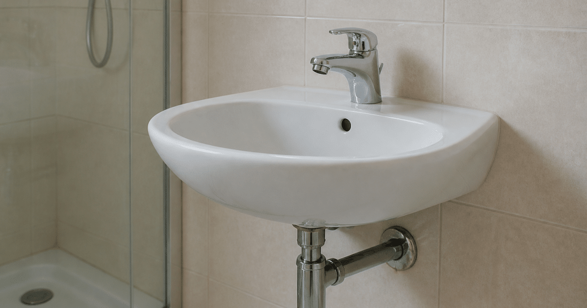 Lavabo blanc fixe au mur de salle de bain standard