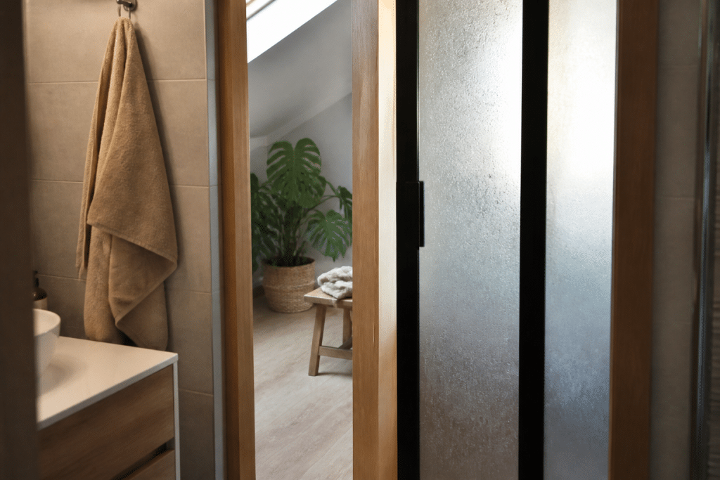 Portes coulissantes salle bain bois aluminium verre humidite
