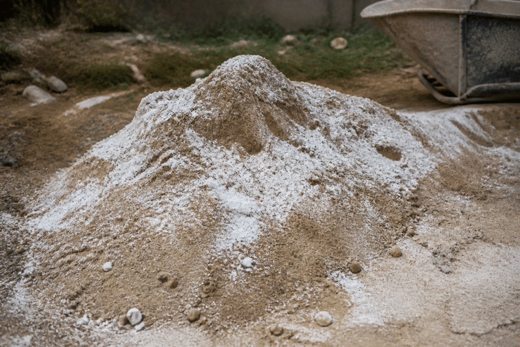 Tas de sable fin avec chaux blanche mélangée