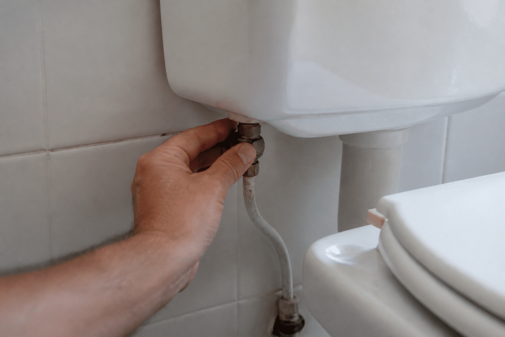 Main fermant robinet sous reservoir toilettes blanc