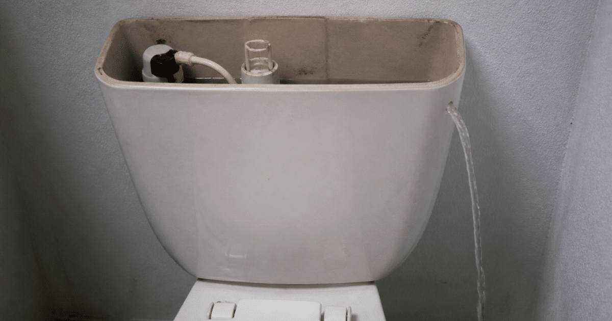 Toilettes avec reservoir ouvert laissant couler eau continuellement